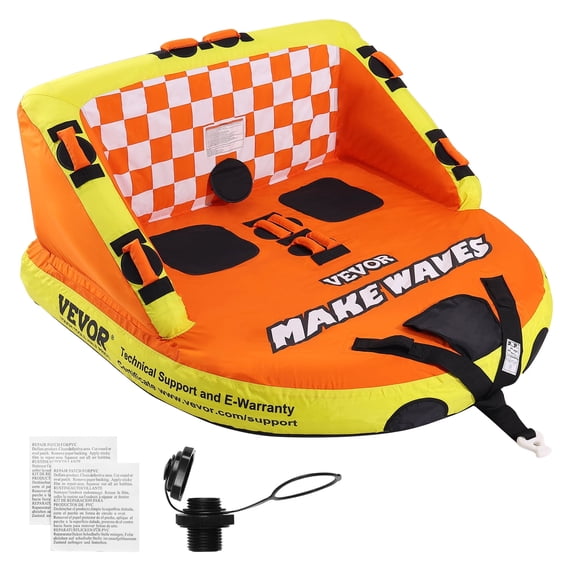VEVOR Towable Tube for Boating, 1-2 Riders Inflatable Towable Tubes with Deck Seats and Backrest, 340 lbs Water Sport Tube for Boat to Pull, Full Nylon Cover, EVA Grab Handles