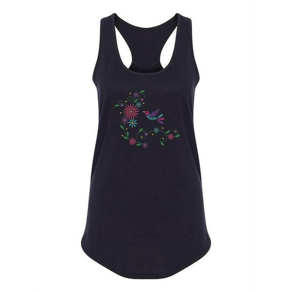Hummingbird Embroidery Style Racerback Tank Women -SPIdeals Designs, Female x-Small
