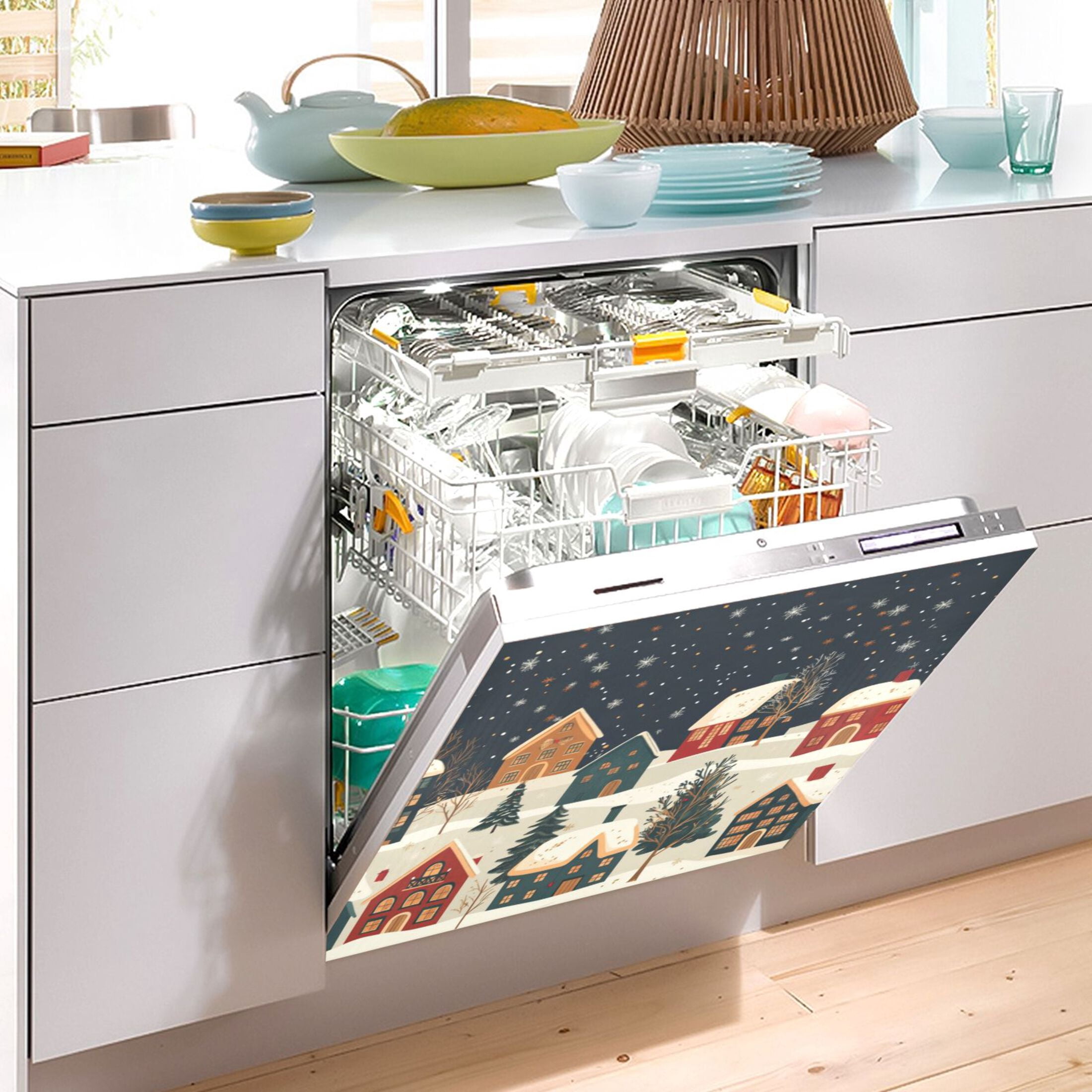 Dishwasher Magnetic Sticker 23x26 Inch Refrigerator Magnetic Sticker Washing Machine Magnetic Sticker Kitchen Panel Magnetic Sticker Home Decor Cartoon Christmas House