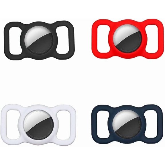 [4 Pack] Silicon AirTag Case Compatible with Apple AirTag 2021, Air Tag Protective Holder for Dog, Cat, Pet Collar Loop Holder, Safety Anti-Lost, Scratch-Resistant (Black/White/Red/Navy)