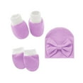 thumbnail image 2 of Baby Hat Mittens and Socks Set Newborn Bowknot Hat for 0-6 Months Cute Infant Beanie Suit Soft Mittens Non-Slip Ankle Socks, 2 of 6