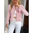 thumbnail image 5 of Womens Button Down Cardigan Sweaters Light-Weight Long Sleeve Crew Neck Summer Knit Open Front Tops Pink S, 5 of 7