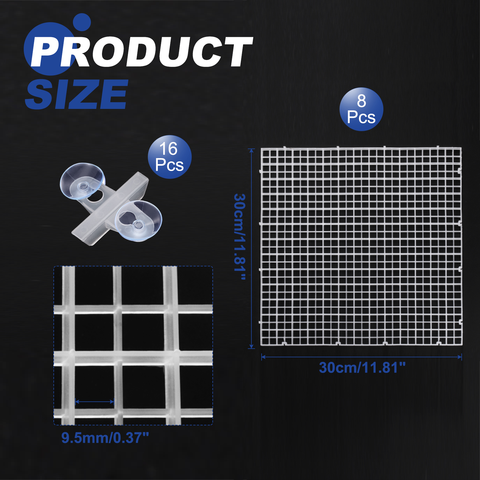8Pack Aquarium Fish Tank Divider, 12x12 Inch Egg Crate with Suction Cups, Clear