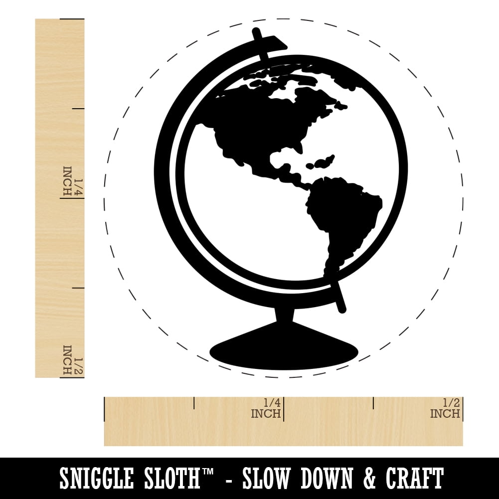 Explorer World Globe of Planet Earth Self-Inking Rubber Stamp Ink Stamper - Blue Ink - Mini 1/2 Inch
