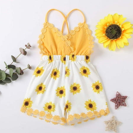 

New Year New You 2022! on Clearance Hesxuno Toddler Kids Girl Vest Backless Sunflower Printed Romper Clothes Sunsuit Outfits Burts Bees Baby Pajamas