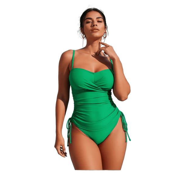 Women's Two Piece Tankini Swimsuit Solid Green Tie Back Comfortable for Summer Beach