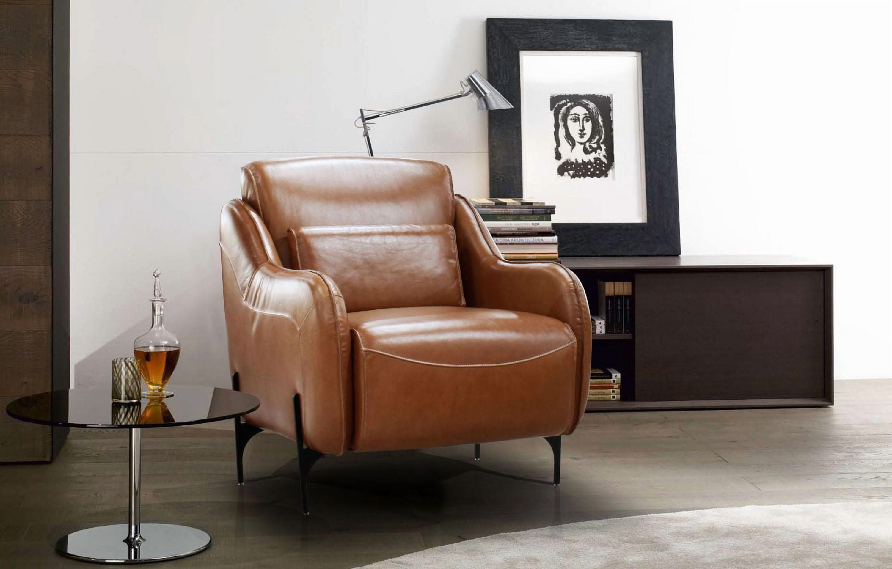 Topline Home Furnishings Fauteuil d'appoint, cuir de grain supérieur capuccino