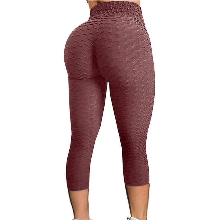 YWDJ Leggings for Women Plus Size Tummy Control Women Bubble Hip Lifting  Exercise Fitness Running High Waist Yoga Pants Watermelon Red XL 