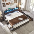 thumbnail image 3 of OKD King Size Bed Frame with 45" High LED Light Headboard, Modern Upholstered Platform Bed with 4 Drawers, Dark Rustic Oak, 3 of 7