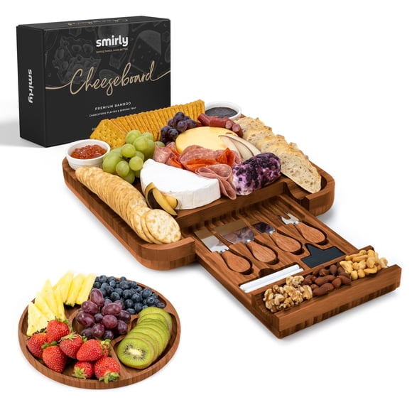 SMIRLY Charcuterie Boards Set - Large Bamboo Cheese Board Set - House Warming Gifts New Home, Wedding Gift for Couple, Bridal Sho