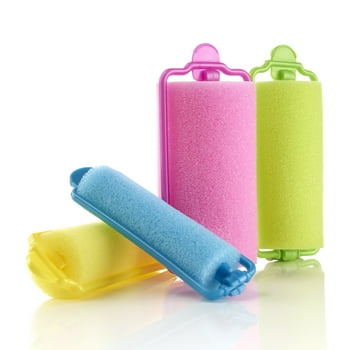 Conair Foam Sponge Self-Fastening Assorted Barrel Size Rollers in Reusable Zipper Case in Neon Colors, 48ct
