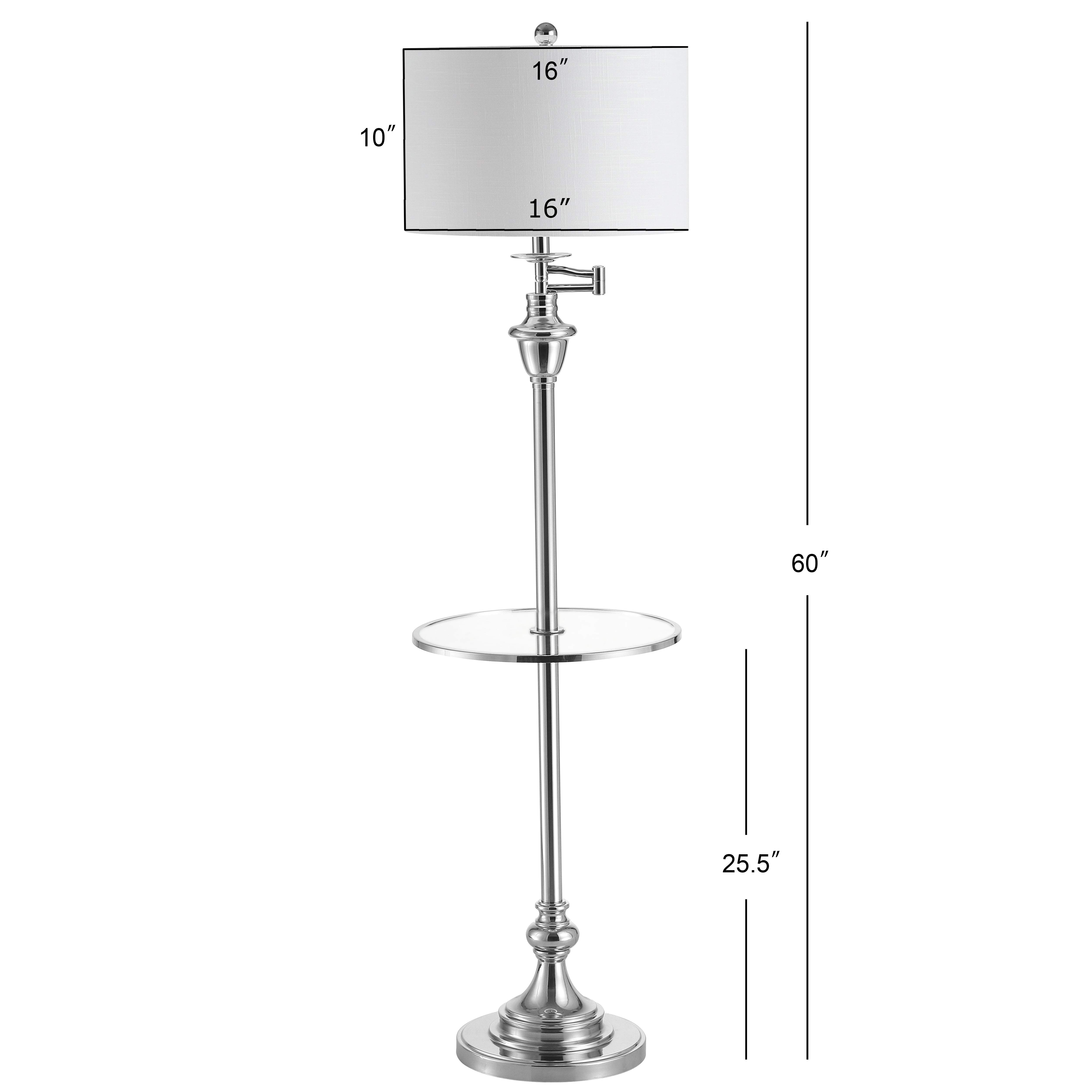 JONATHAN Y Cora 60" Metal/Glass LED Side Table and Floor Lamp, Chrome, JYL3055B