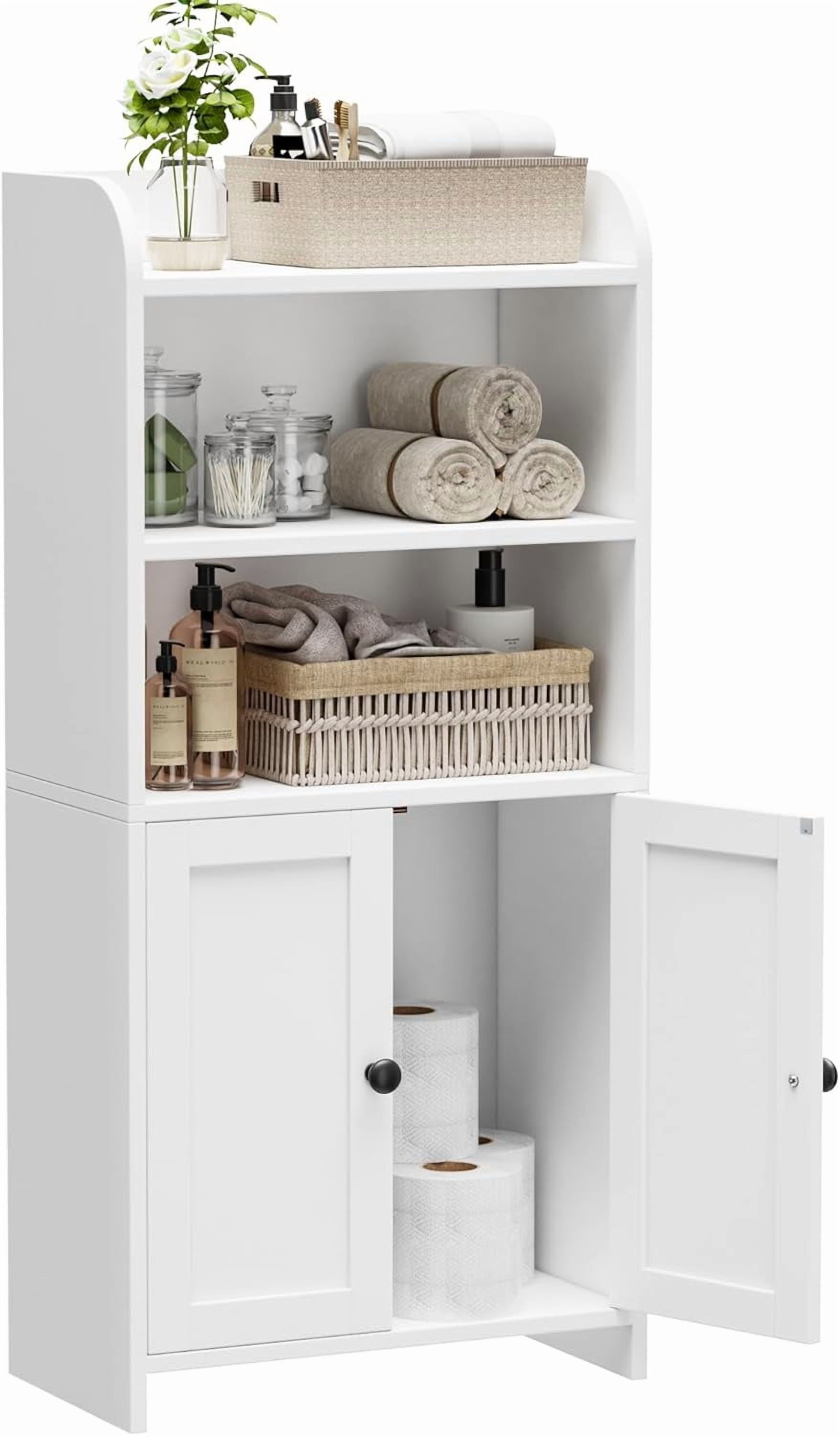 Small Bathroom Storage Cabinet, Freestanding Toilet Paper Storage with 2 Doors and Shelves, Bathroom Organizers and Storage for Small Spaces, Laundry Room, 7.9" D x 14.6" W x 31" H, White