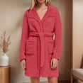 thumbnail image 2 of QHFBli Womens Fuzzy Robe Mid Length Bathrobe Belted Soft Bath Robes Plush Kimono Robe with Pockets Fall Winter Spa Robes, 2 of 5