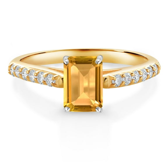 Gem Stone King 1.05 Ct Yellow Citrine G/H Lab Grown Diamond 10K Yellow and White Gold Engagement Ring (Size 5)