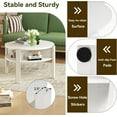 thumbnail image 6 of CRXX Round Coffee Table, 2-Tier Mid Century Modern Tea Cocktail Table with Storage Shelves & 4 Side Compartments, Wood Center Table for Living Room, Small Spaces (White), 6 of 9