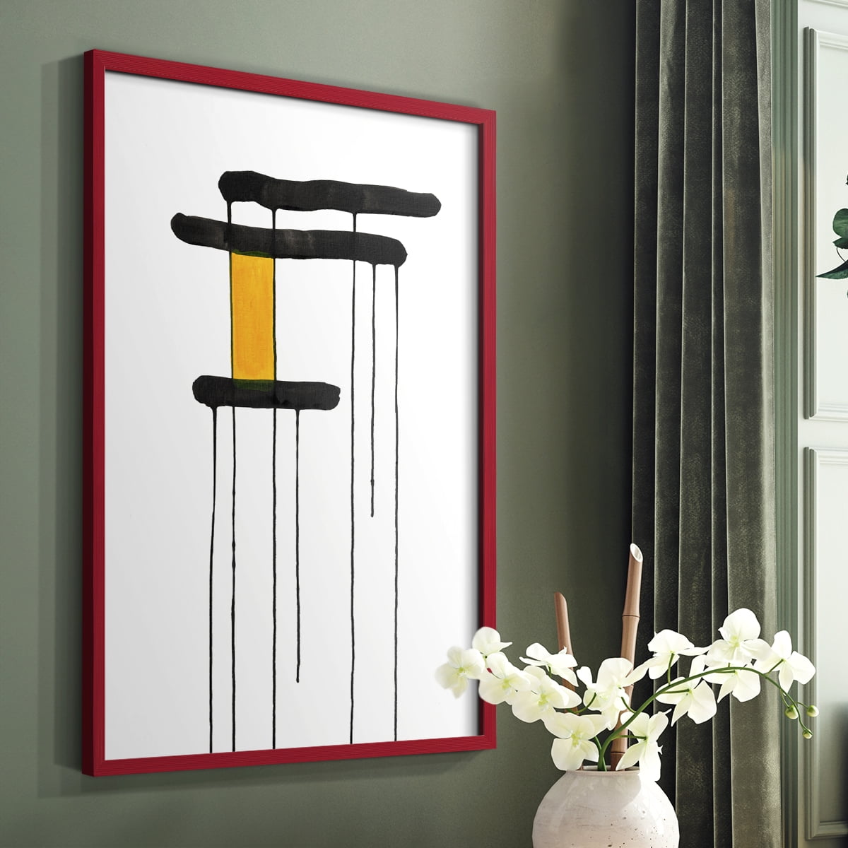 Golden Waterfall I in Red Solid Wood 8 x 10 Framed Print