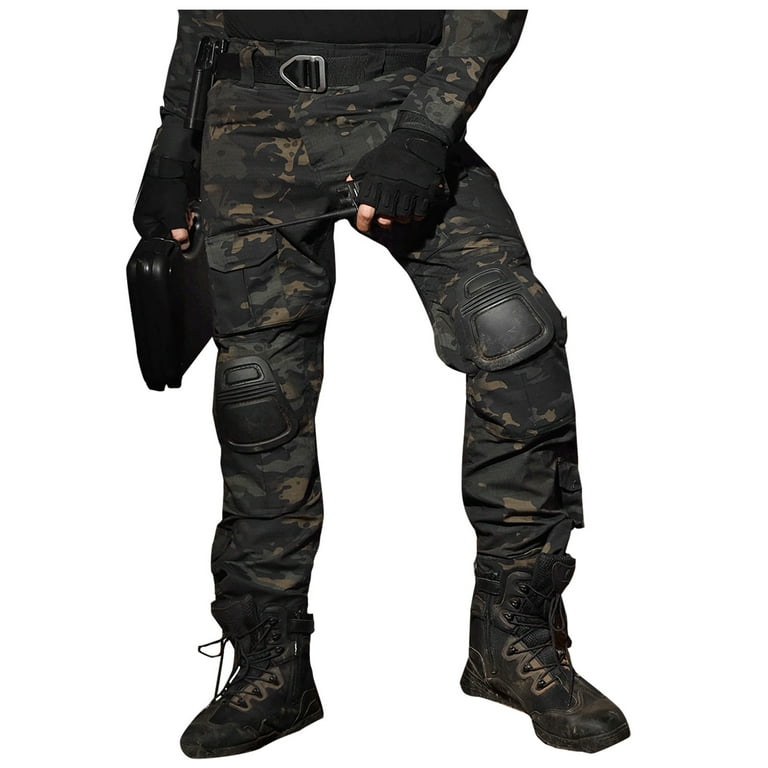 Juebong Men's and Big Men's Pants Outdoor Work Wear for Men Casual Button  Zip Camouflage Cargo Pants Sweatpants Cropped Trousers, Black,XXL 