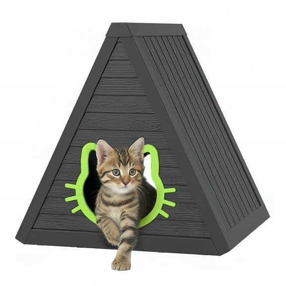 ENNSOO Triangle Cat Houses For Outdoor/Indoor Cats Outdoor Houses For Cats House With Weatherproof Resin Plastic Roof Stray Shelter