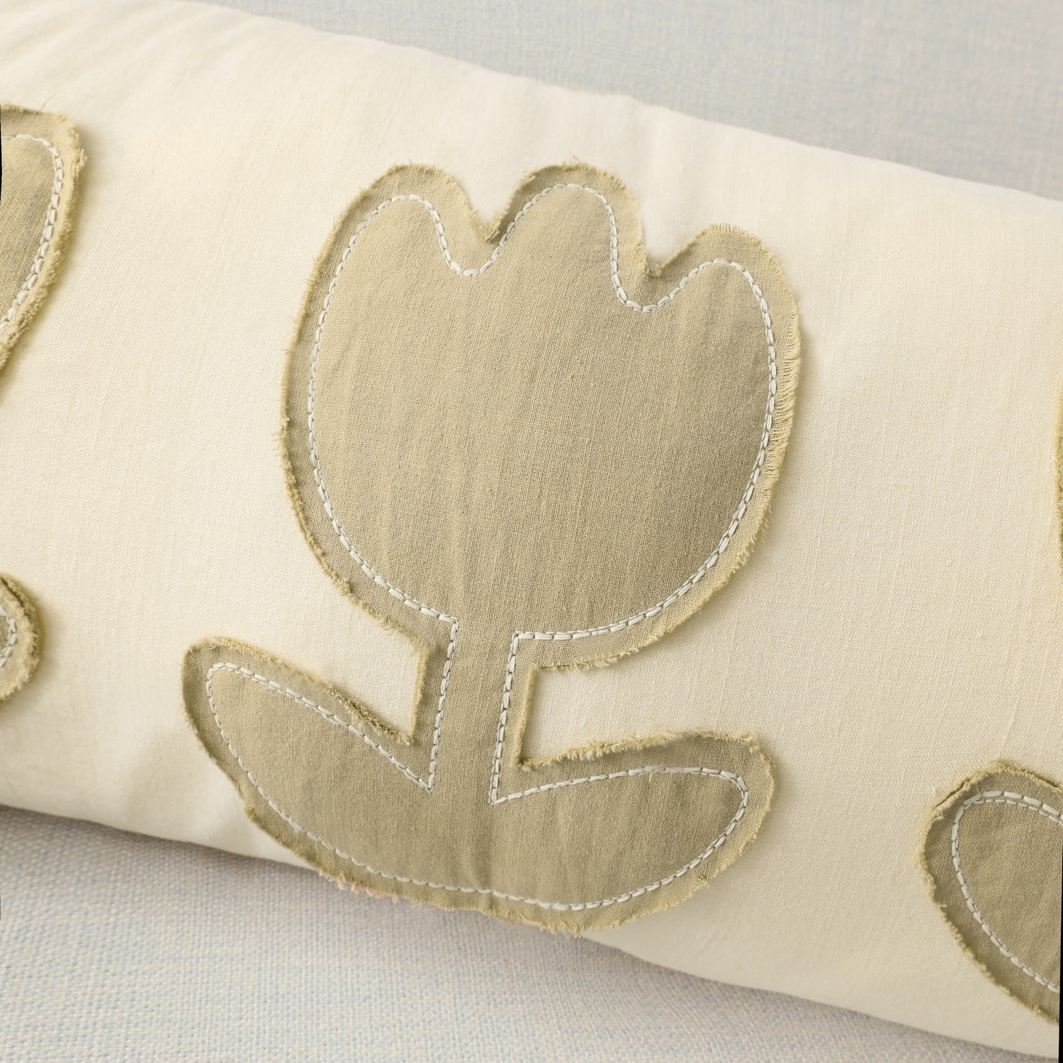 Phantoscope Easter Applique Flowers Throw Pillow with Tassel Pendants Decorative for Home, Couch, Living Room, Bedroom, 12" x 27.5", Beige, 1 Pack
