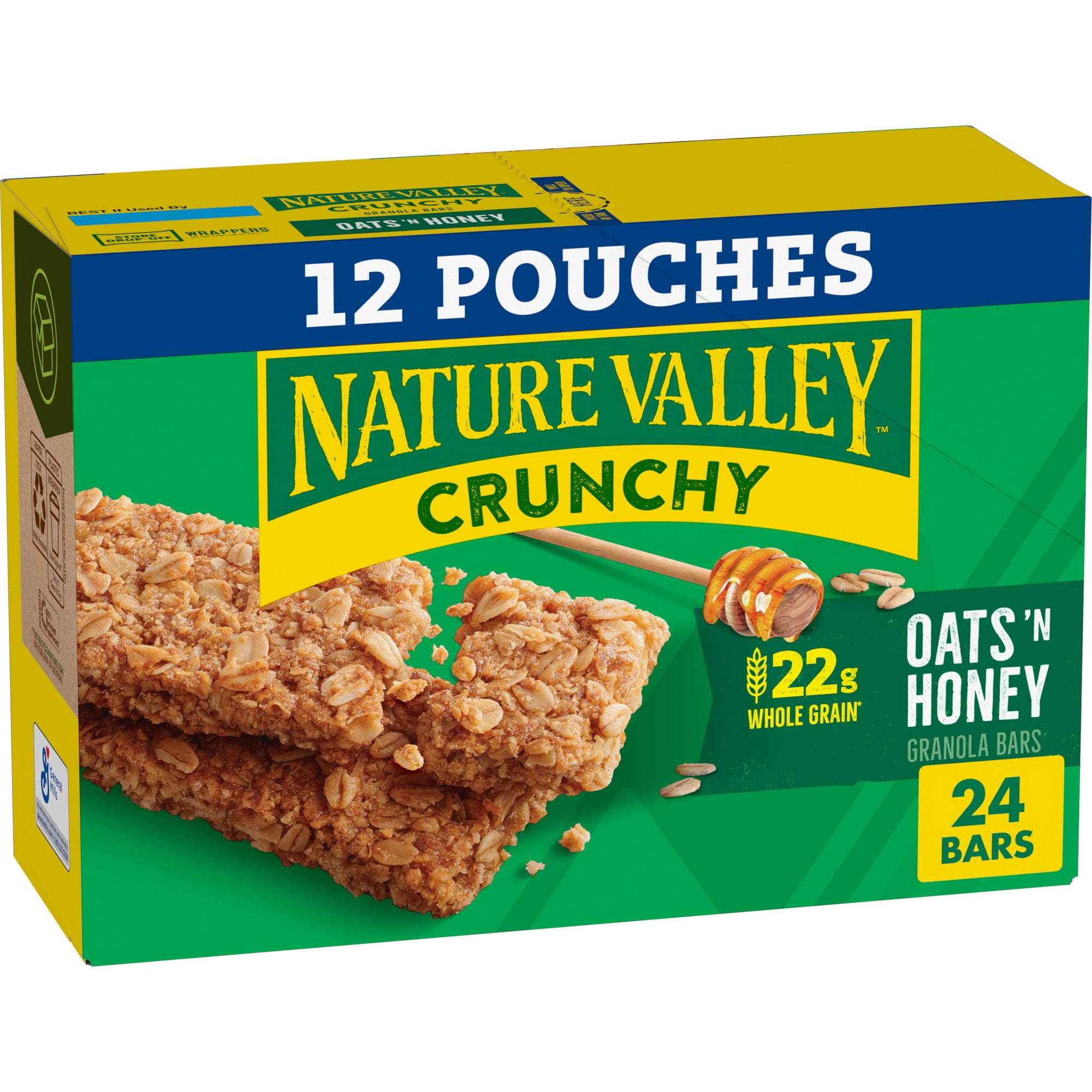 Nature Valley Crunchy Granola Bars, Oats 'n Honey, 24 Bars, 17.88 OZ (12 Pouches)