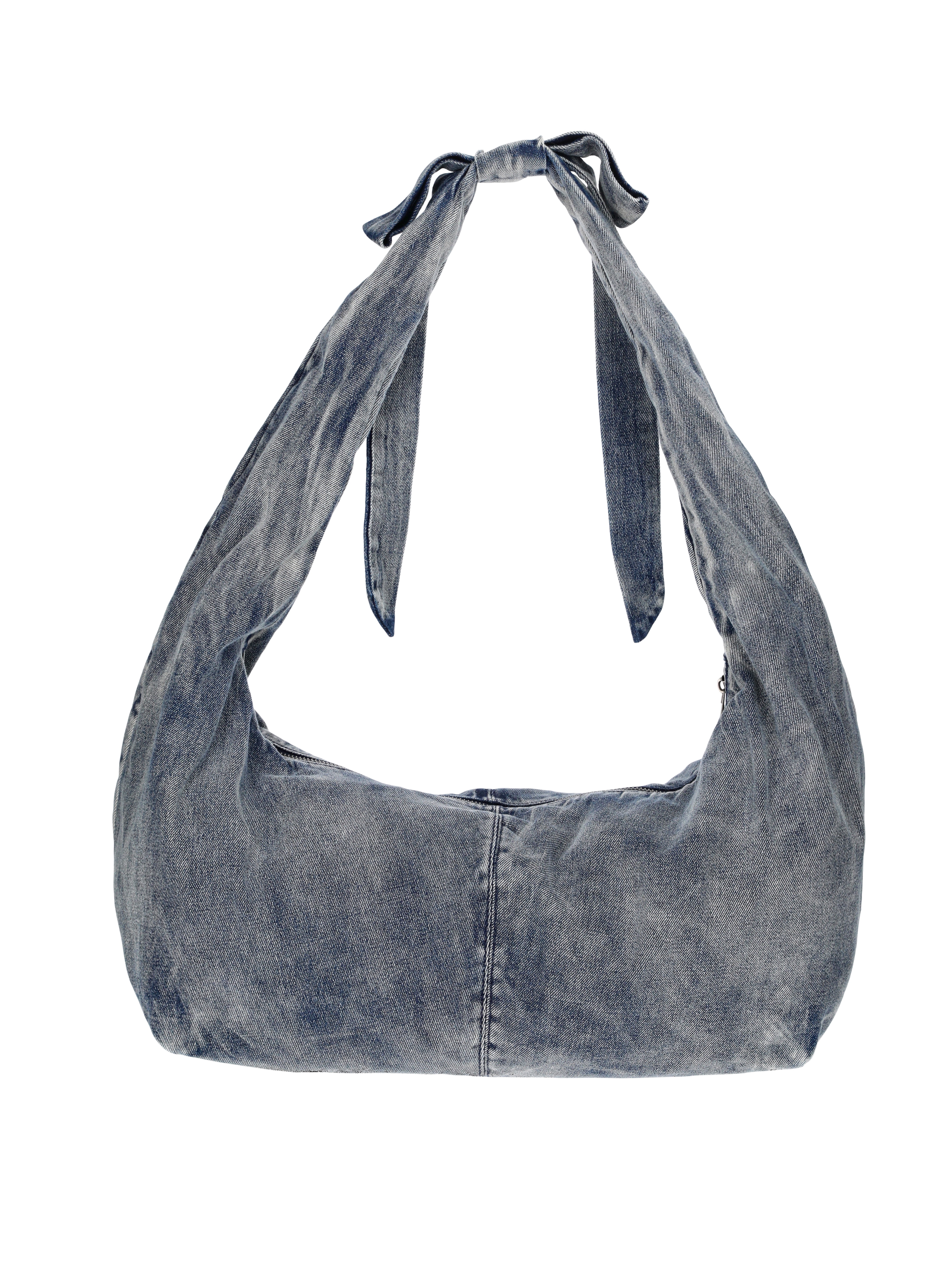 No Boundaries Women's Bow Hobo Bag, Blue Denim