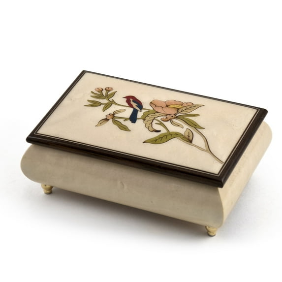 Incredible Handcrafted Ivory Music Box with Bird and Flower Inlay - A Dream Is A Wish Your Heart Makes