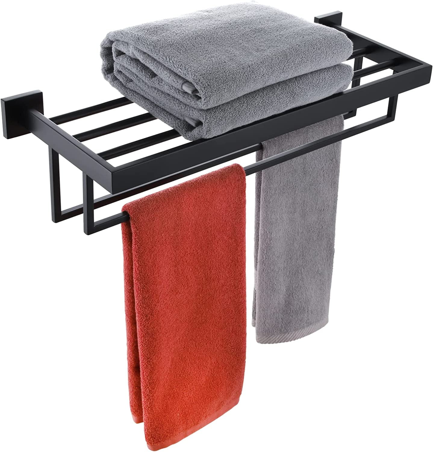 Matte Black Towel Rack 24'' Bathroom Towel Shelf with Double Towel Bars
