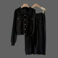 thumbnail image 4 of YHAJDS Women Casual Outfit Set,Womens 2 Piece Set Suit Women 2 Piece Outfits Solid Color Turn Down Collar Knit Cardigan Top and Slim Knit Midi Skirt, 4 of 4
