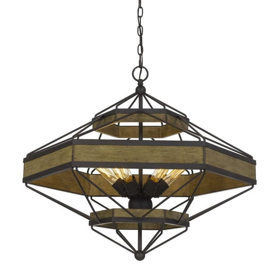 Cal Lighting Alicante 6-Light Pine Wood & Metal Chandelier in Brown/Black