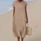 thumbnail image 1 of TaTaai Women's Spring Summer Solid Color Hollow Out Short Sleeve Round Neck Long Dress Fashion Casual Pocket Dress Gift, 1 of 8