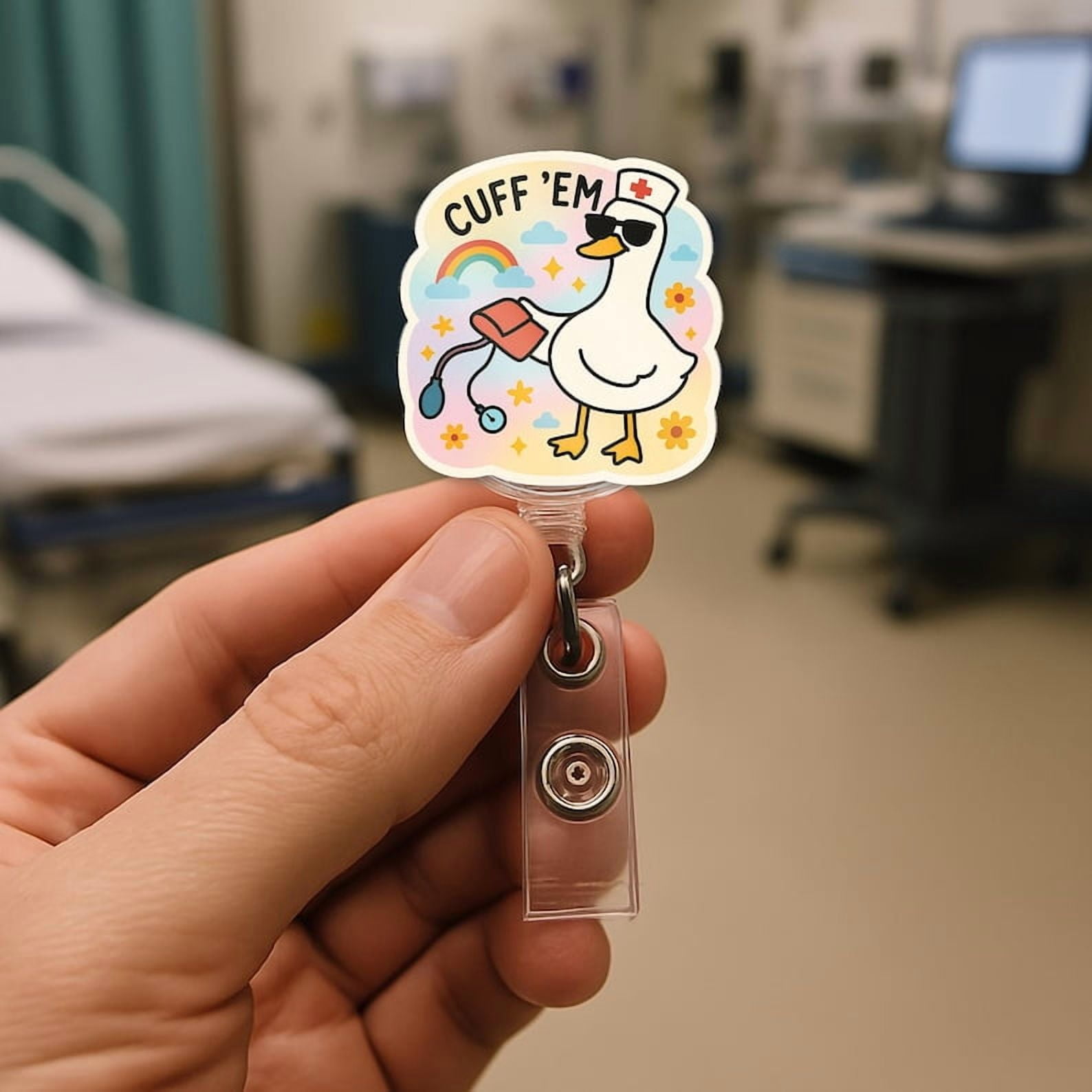 ViciArt Cuff ’Em Funny Goose Nurse Badge Reel, Acrylic Retractable ID Holder, Belt Clip