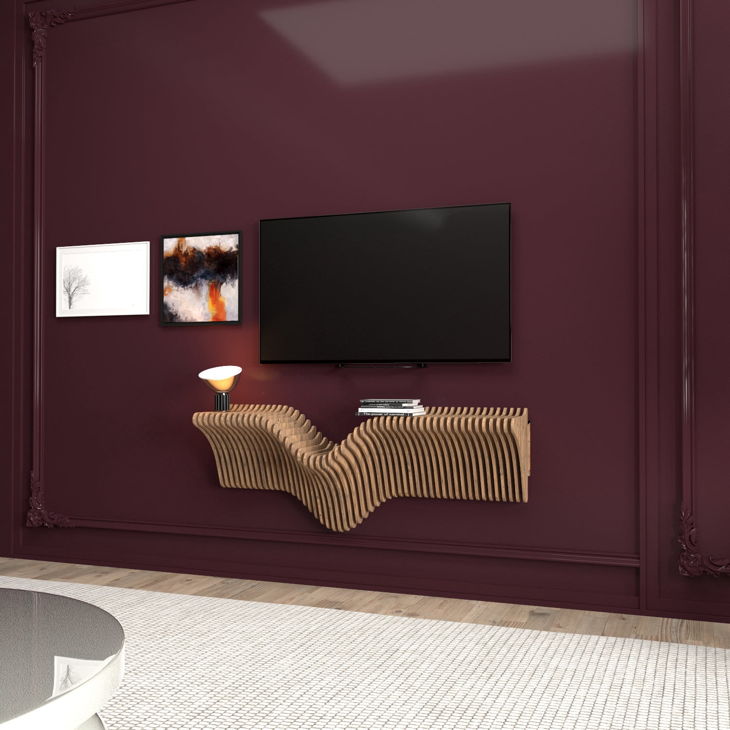 Batamex Parametric 40" Floating Shelf Modern Geometric 3D Wavy Wooden Wall Piece