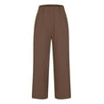thumbnail image 4 of VEKDONE Summer Linen Straight Trousers for Women High Elastic Waist Ankle Pants Loose Fit Plus Size Lounge Pant with Pockets Solid Color Lightweight Long Pants ZA Coffee X-Large, 4 of 6