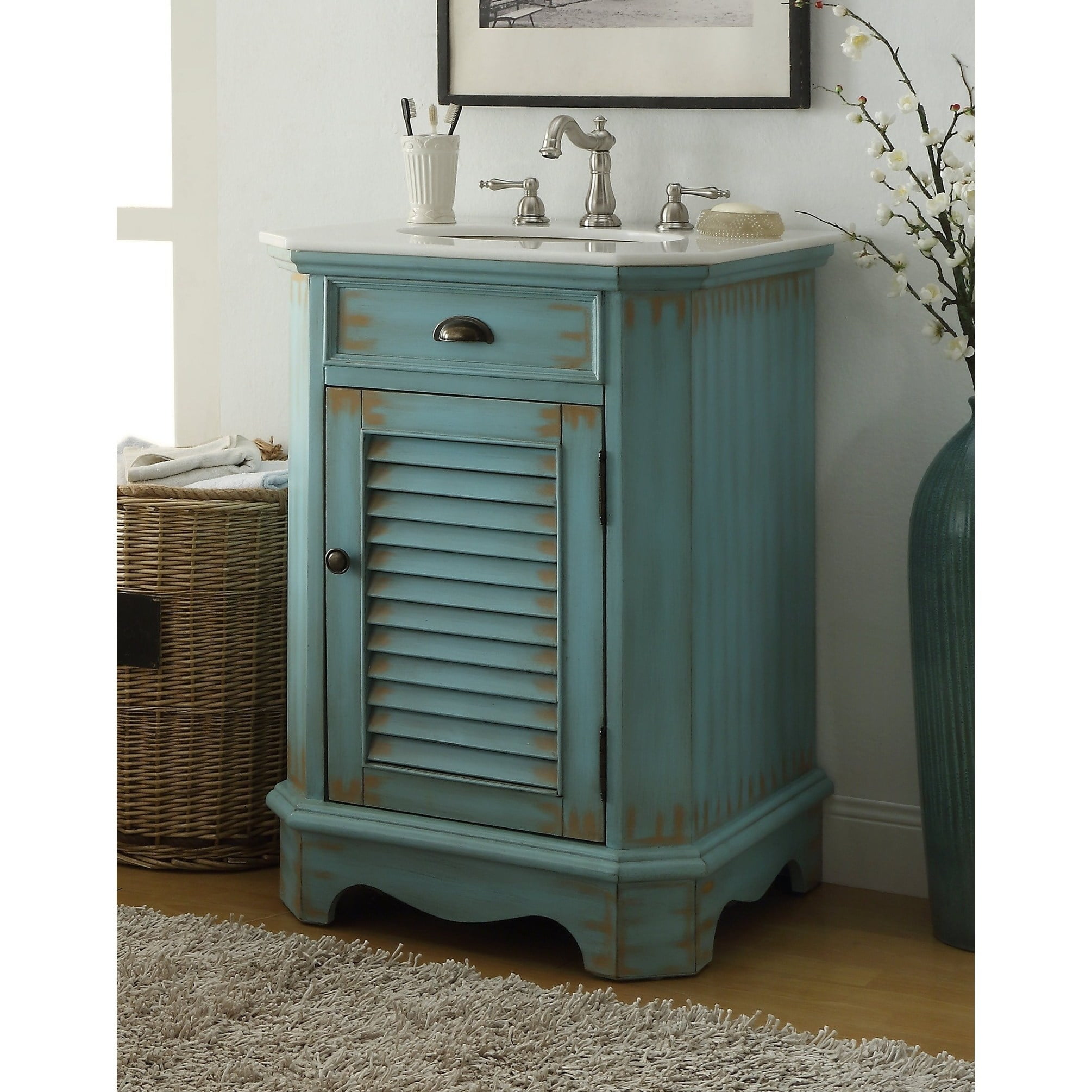 Chans Furniture 24 Benton Collection Abbeville Distressed L Blue Rustic Vanity W Bs Walmart Com Walmart Com