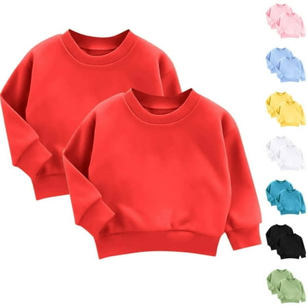 Ashirexll Girls Sweatshirt Kids Sweatshirts 2PC Sweatshirts for Children Solid Color Casual and Sport Round Neck Pullover Long Sleeve Sweatshirt Tops