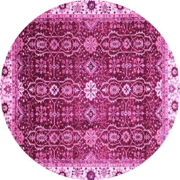 Ahgly Company Indoor Round Abstract Pink Modern Area Rugs, 6' Round
