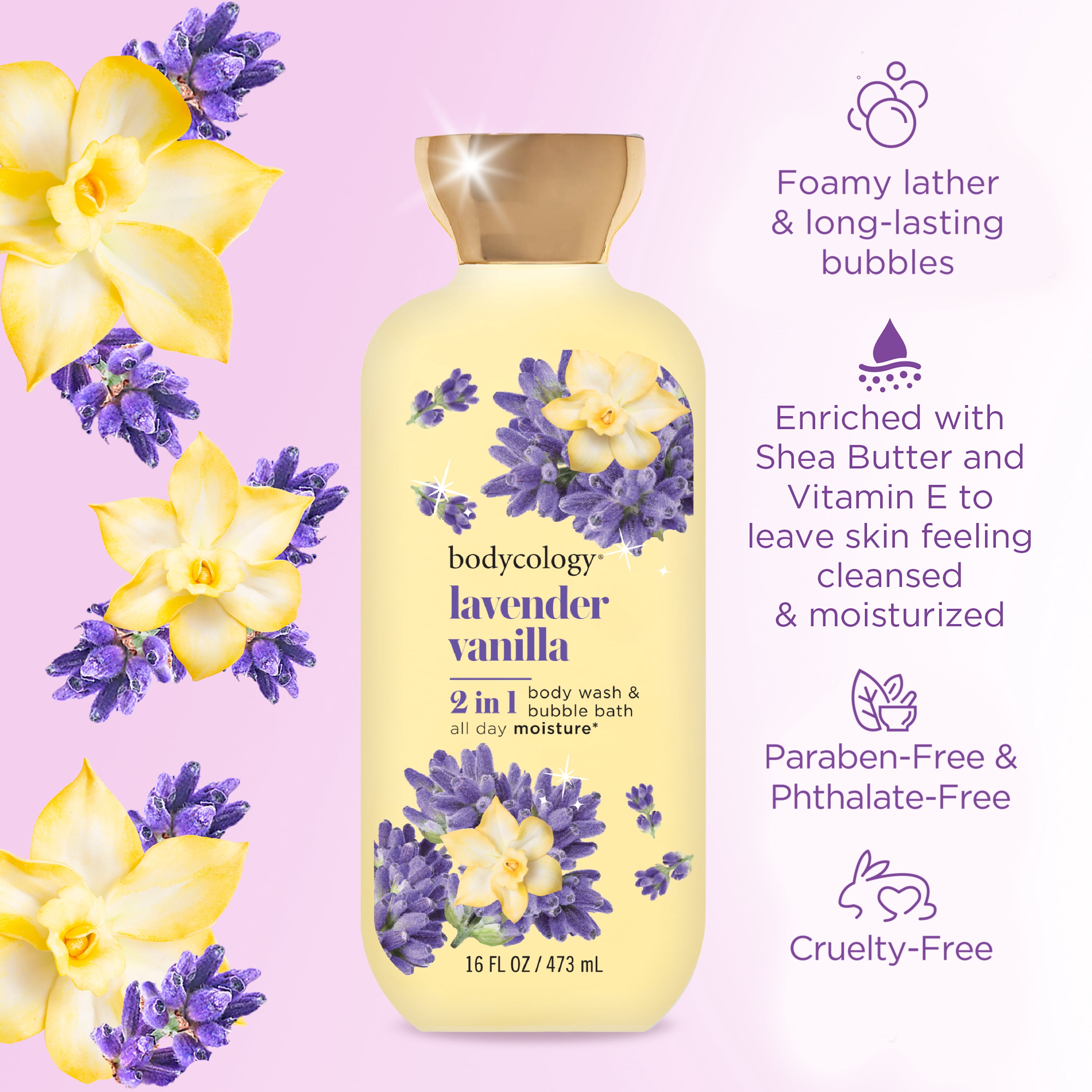 Bodycology 2-in-1 Body Wash & Bubble Bath, Lavender Vanilla, 16 fl oz