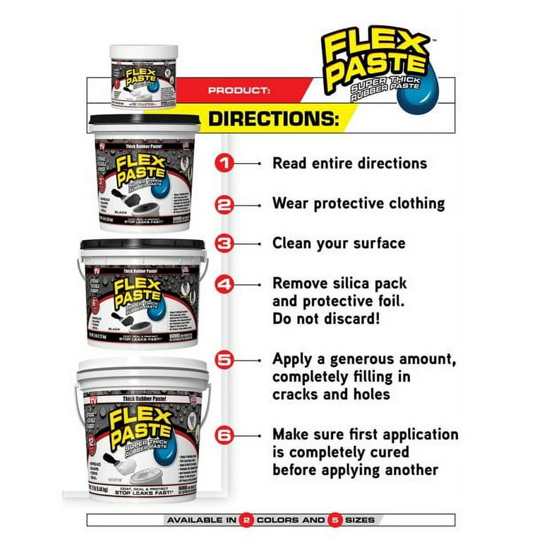 Flex Seal Flex Paste White, 1lb - Leak Repair Kit with Putty Knife Set + Daley Mint Cleaning Towel | Quickly Fills Cracks, Holes, Gaps
