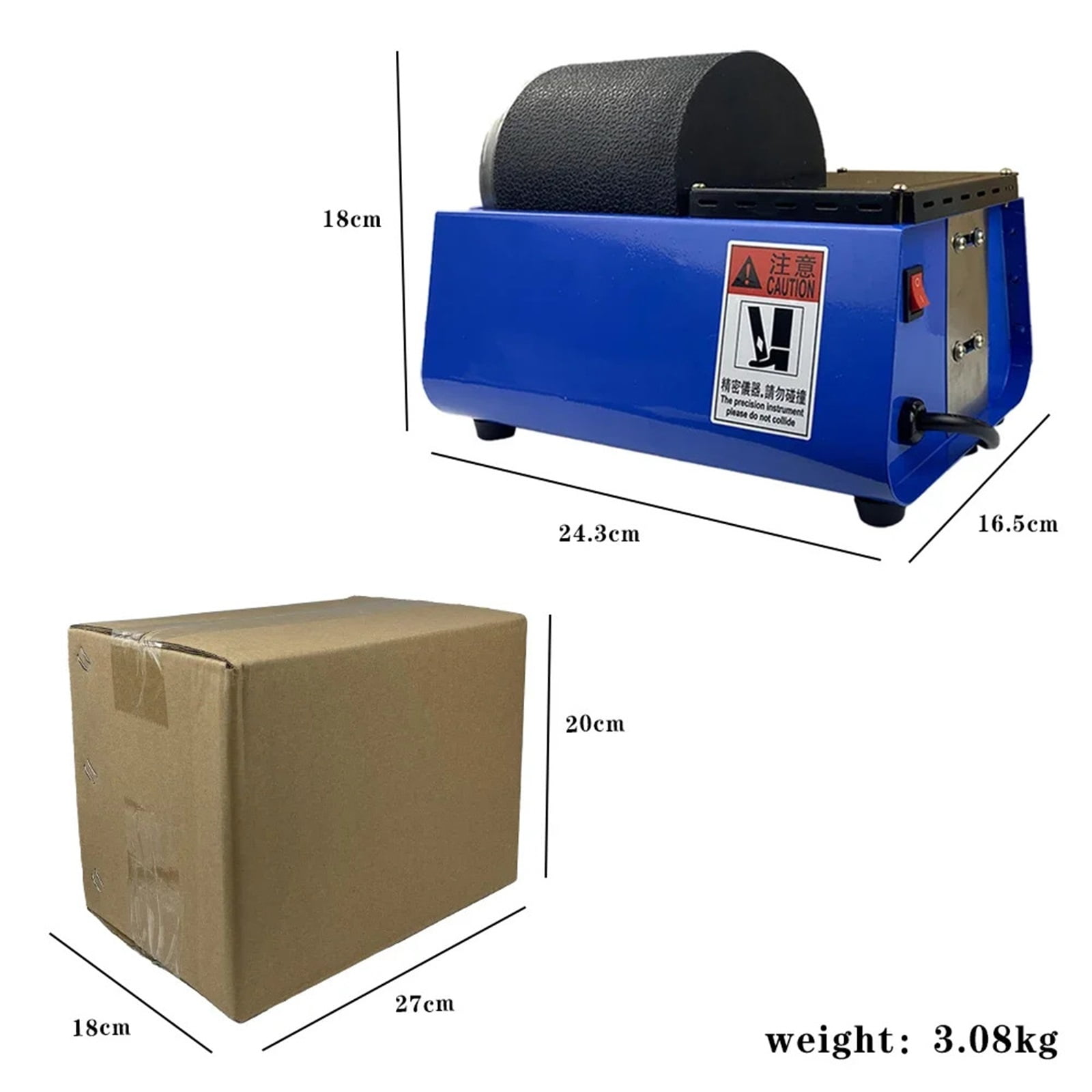 Benchtop Mini Drum Grinding Machine Rotary Barrel Tumbler Polisher For Jewelry, Rocks, And Small Items, 1.5kg Capacity