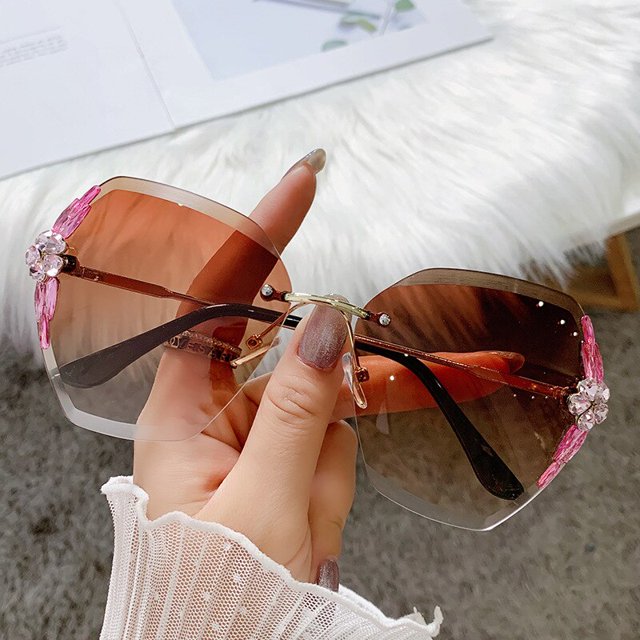 Gafas de sol sin montura de diseñador de marca de lujo 2023 para mujer, gafas de sol con lentes degradadas Vintage a la moda para hombre, gafas de sol para mujer Uv400 Tan Jianjun unisex