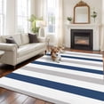 thumbnail image 3 of Navy Blue Grey Stripe Washable Living Room Rugs 8'x10', Classic Modern Low Pile Throw Large Area Rug Non-Slip Sturdy Edge Binding Carpet for Bedroom Dining Room Office, 3 of 9