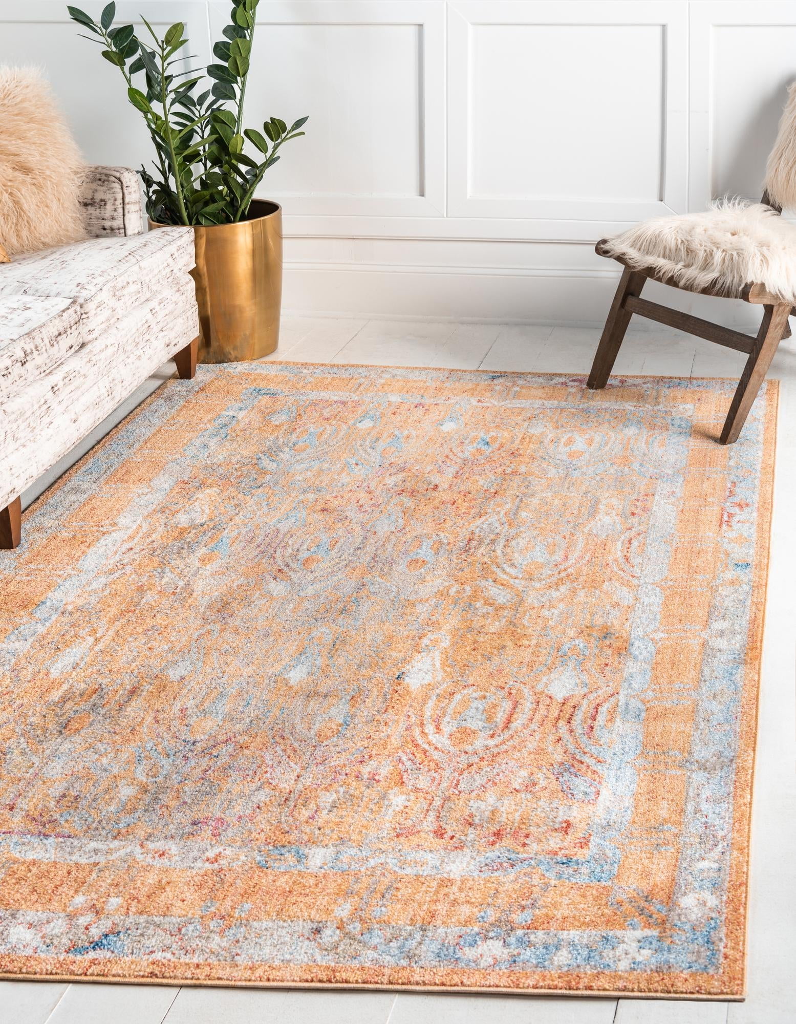 Unique Loom Williamsburg Brighton Rug Orange/Beige 5' 3" x 7' 10" Rectangle Border Bohemian