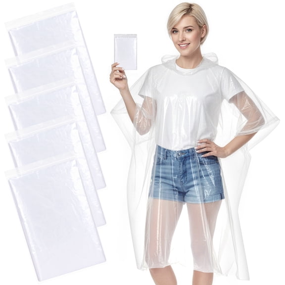 APEXUP Disposable Rain Ponchos for Adults, Emergency Waterproof Rain Ponchos, 5pk