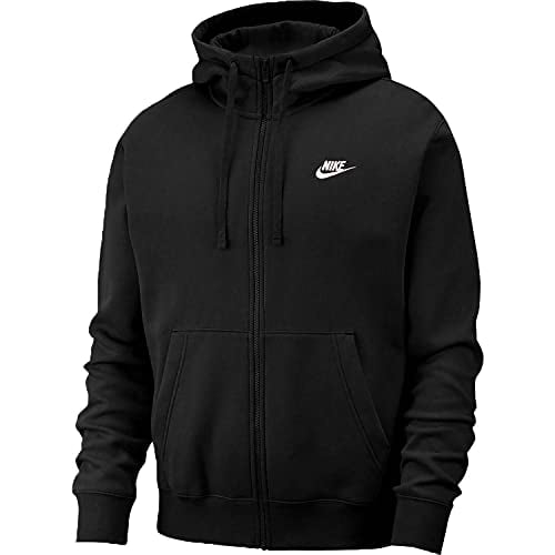 Men's Sportswear Club Fleece Full Zip Hoodie, Fleece Zip-Up Hoodie Men, Black/Black/White, M