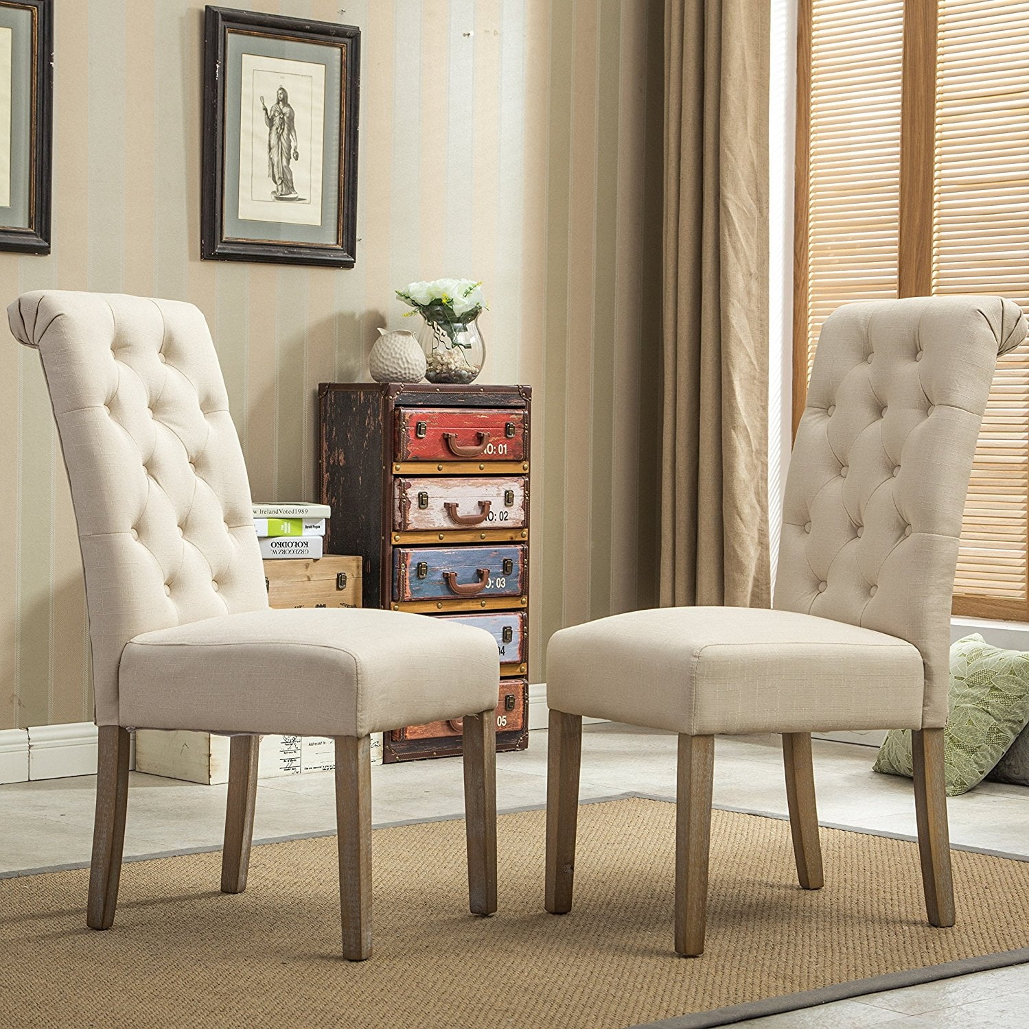 Roundhill Furniture Habit Solid Wood Tufted Parsons Dining Chair Roundhill Furniture Habit Solid Wood Tufted Parsons Dining Chair Set Of 2 Tan Com