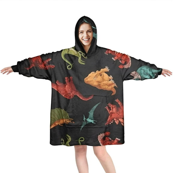 Wearable Oversized Blanket,Vivid Dinosaurs Pattern Wearable Blanket Hoodie for Adults,Cozy Hooded Blankets with Super Pockets,Super Warm Fuzzy Pullover for Women & Men