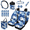 Blue Hibiscus Floral Print, variant on Chririnla 15 Pack Auto Seat Covers Full Set, with Hanging Seat Belt Pads, Frog Mandala Auto Cup Pad Suitable for Car