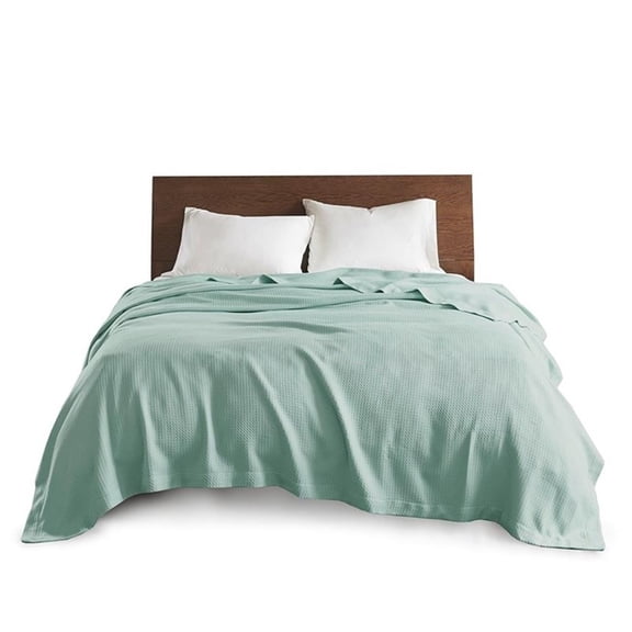 Pemberly Row Contemporary Egyptian Cotton Blanket in Seafoam Twin