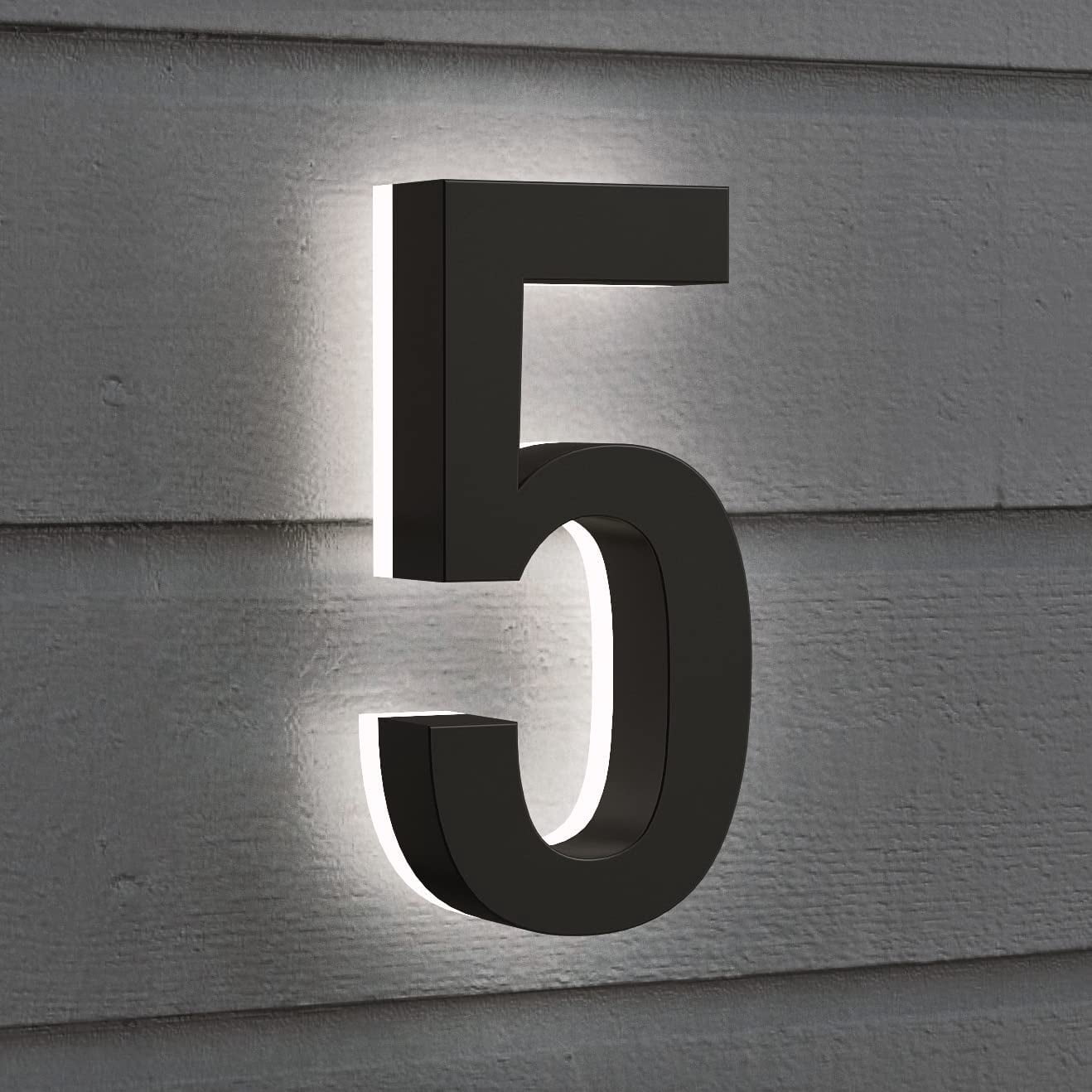 5 Inch LED House Numbers, ABS-Polymer, Backlit LED 2700K Illuminated Home Address Number, Lighted House Numbers, Modern Address Numbers (5, Black)